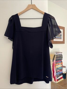 Calvin Klein ~ Square Neck Flutter Sleeve Women's Top in Navy